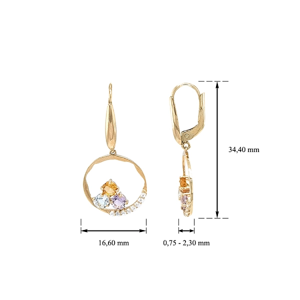Gold dangle earrings with Zircons