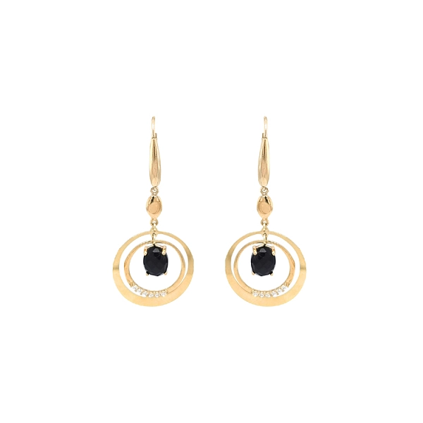 Gold dangle earrings with Zircons