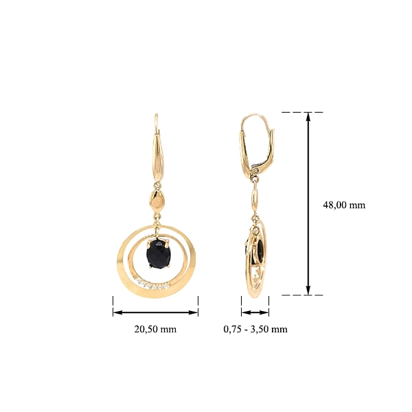 Gold dangle earrings with Zircons