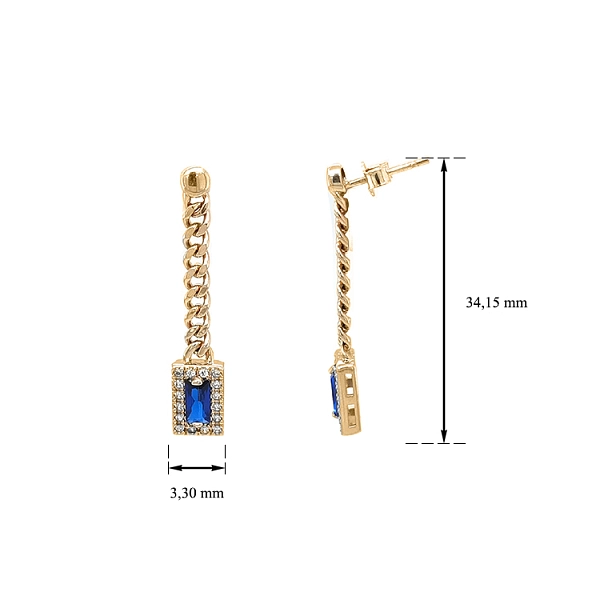 Gold dangle earrings with Zircons