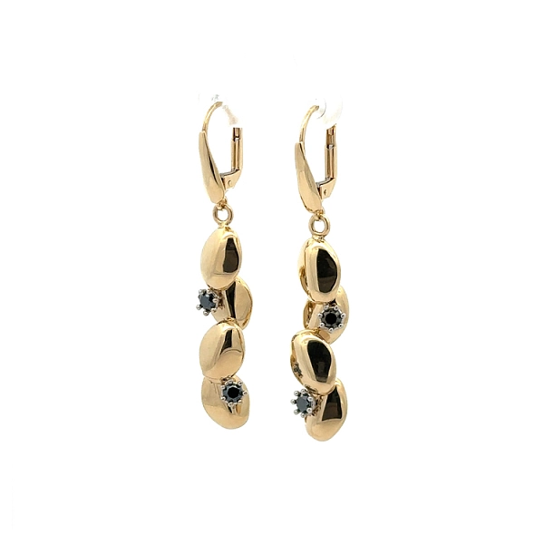 Gold dangle earrings with black stones