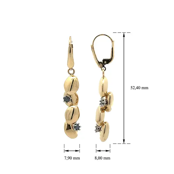 Gold dangle earrings with black stones