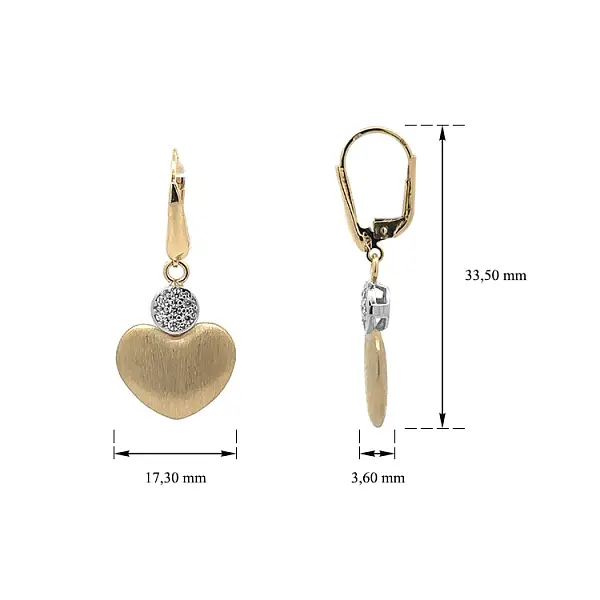 Gold Earrings in Heart Shape with Zircones