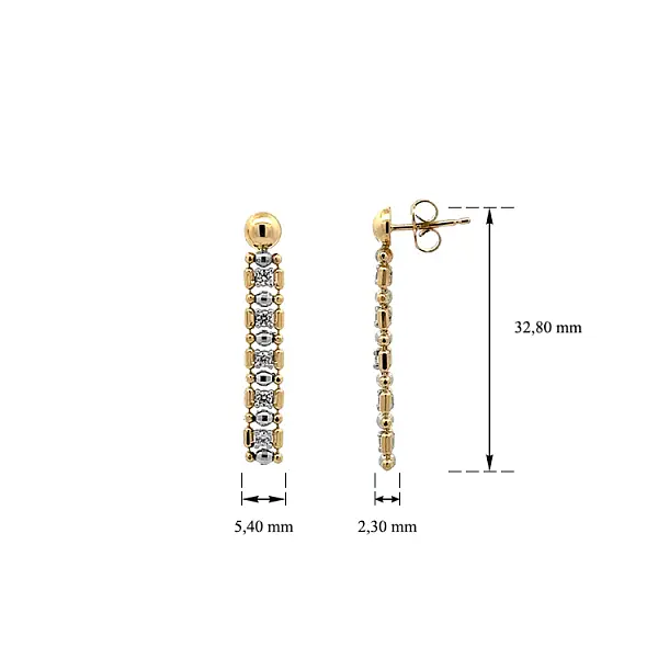 Gold dangle earrings with Zircons