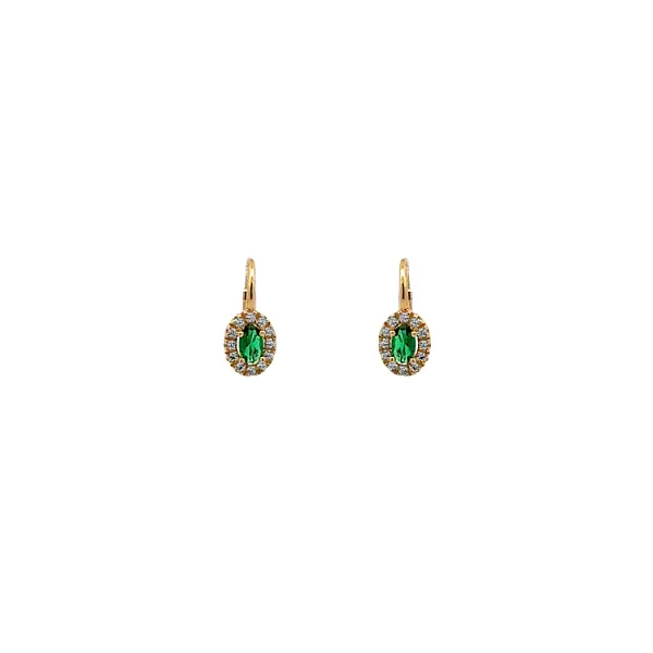 Gold Earrings with Green Stone