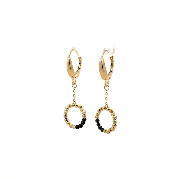 Gold dangle earrings with black stones