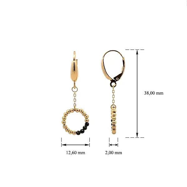 Gold dangle earrings with black stones