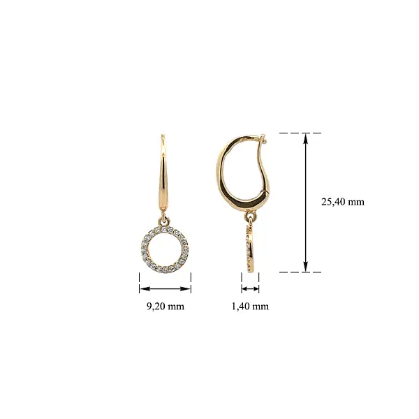 Gold dangle earrings with Zircons