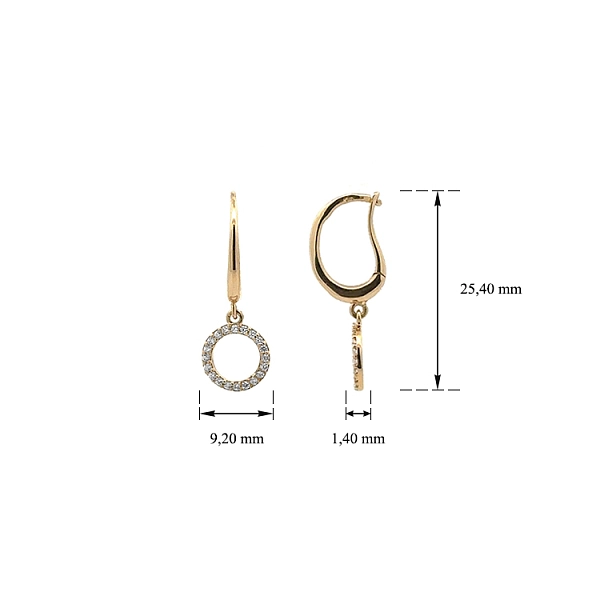 Gold dangle earrings with Zircons