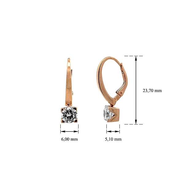 Dangle earrings with pink gold zircons