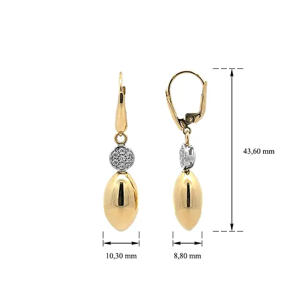 Gold dangle earrings with Zircons