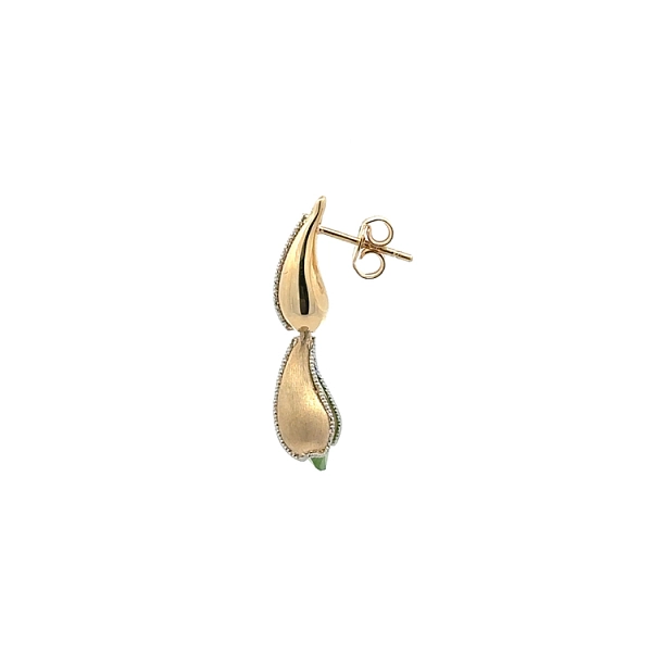 Gold dangle earrings with green stone