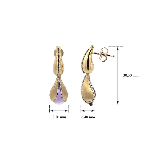 Gold dangle earrings with purple stone