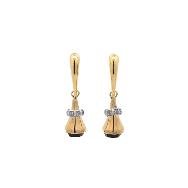 Gold dangle earrings with black stone