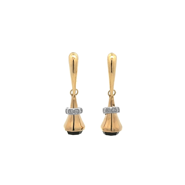 Gold dangle earrings with black stone
