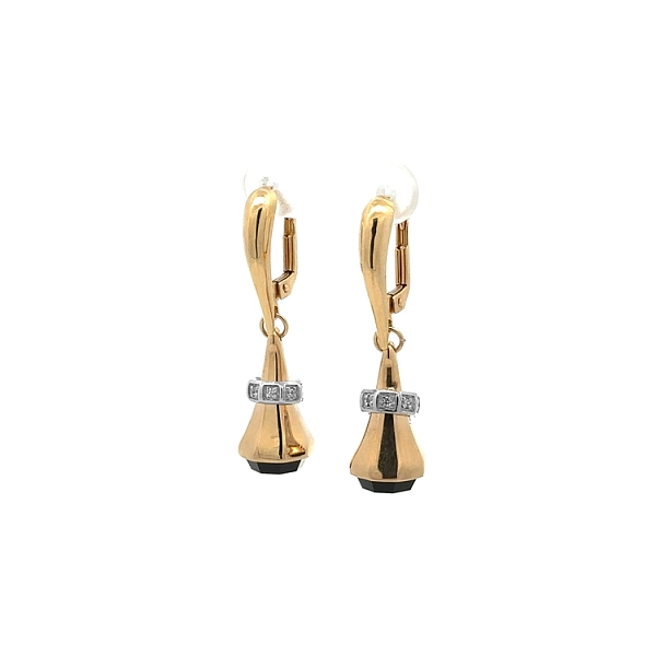 Gold dangle earrings with black stone