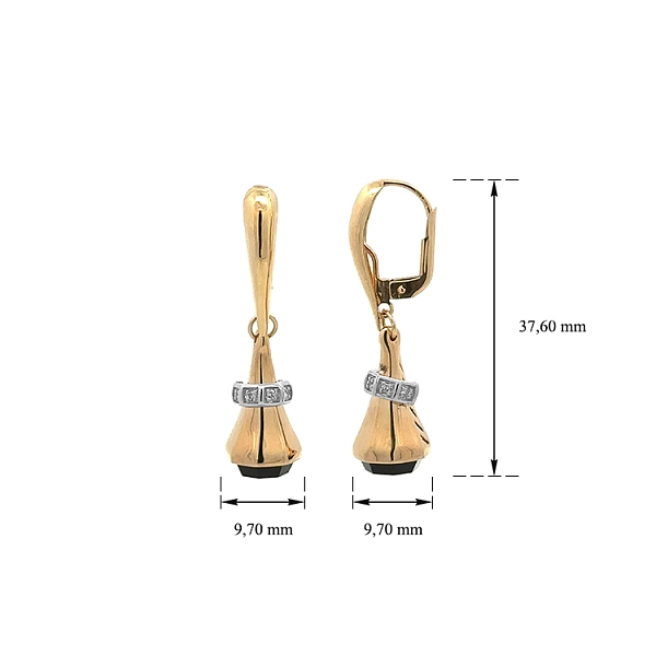 Gold dangle earrings with black stone