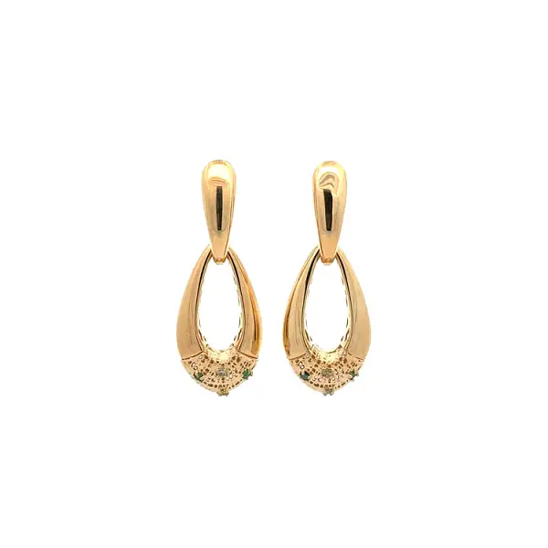 Gold dangle earrings with coloured stones