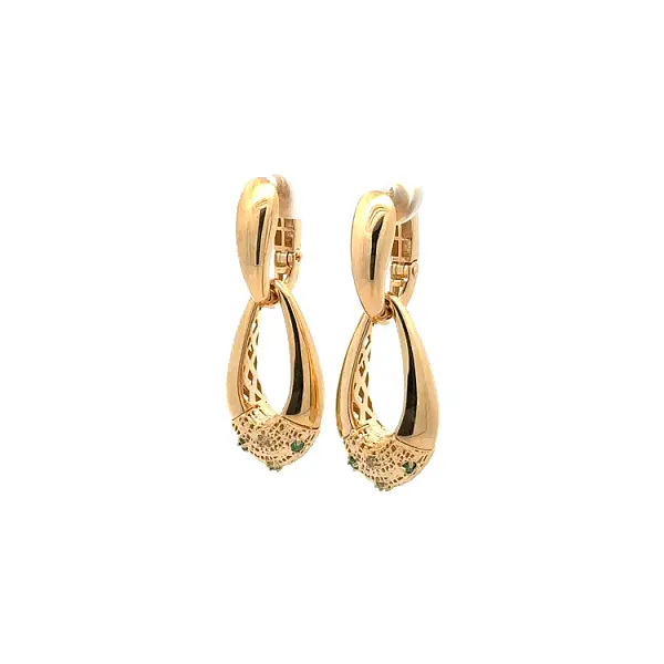 Gold dangle earrings with coloured stones