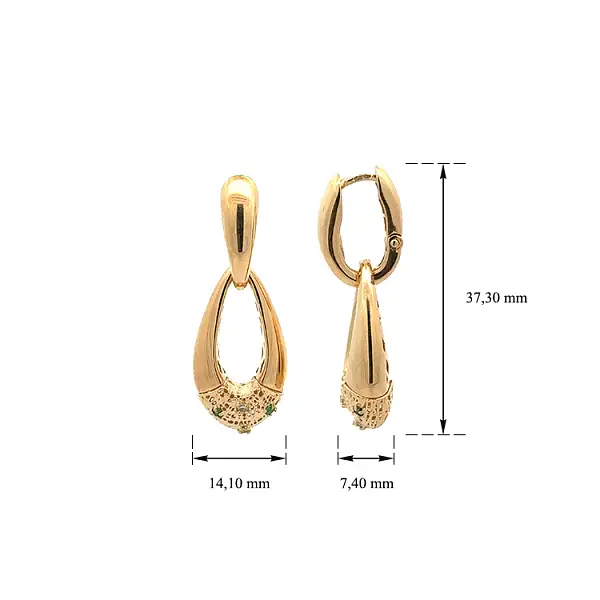 Gold dangle earrings with coloured stones