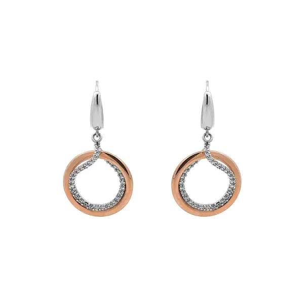 Gold dangle earrings with Zircons