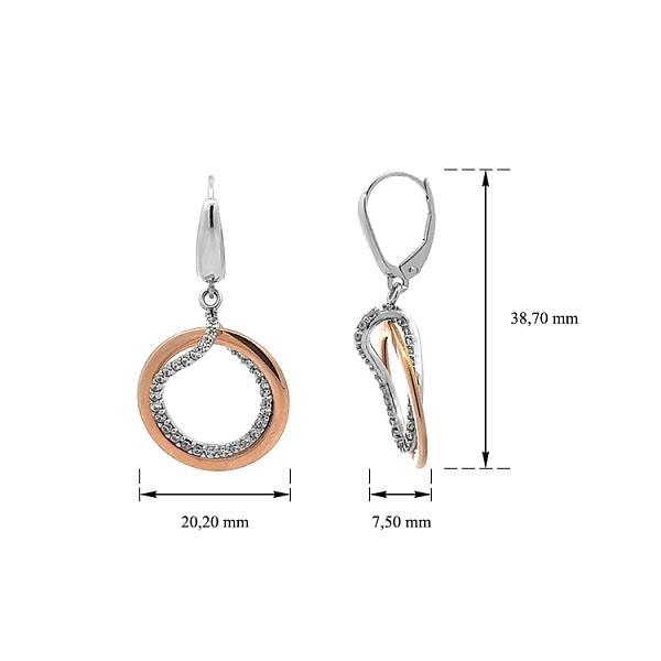Gold dangle earrings with Zircons