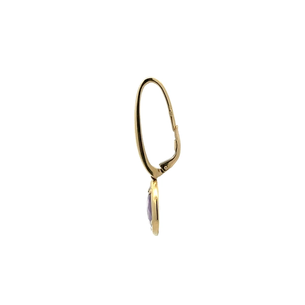 Gold dangle earrings with purple stone