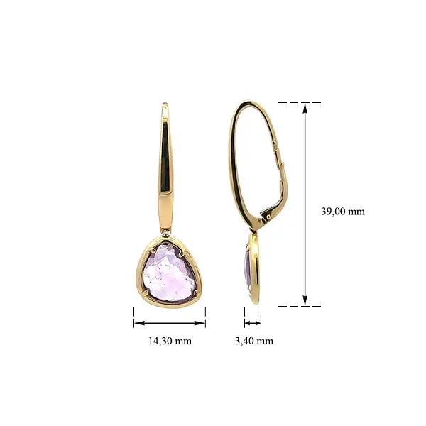 Gold dangle earrings with purple stone