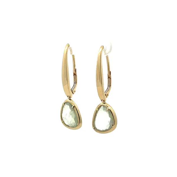 Gold dangle earrings with blue stone