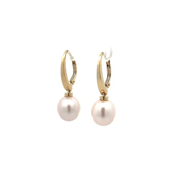 Gold dangle earrings with pearls
