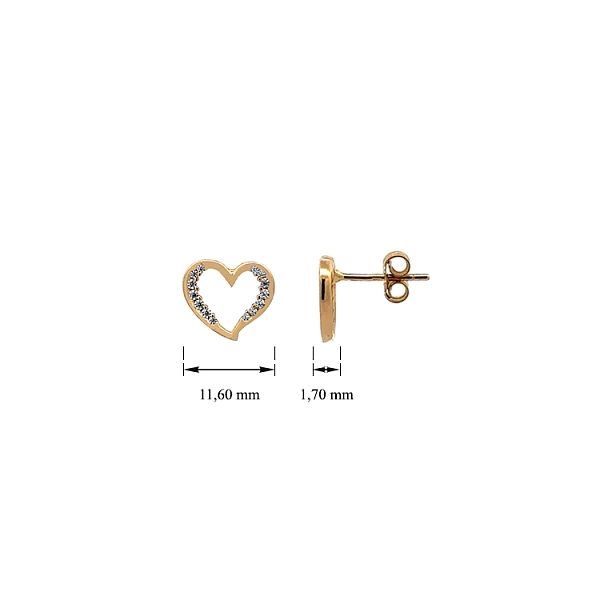 Gold Earrings Heart with Zircons