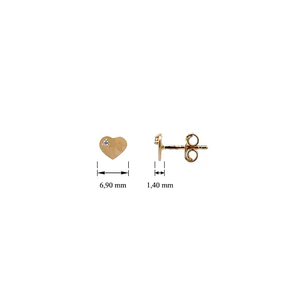 Gold Pecky Earrings Hearts with Zircons