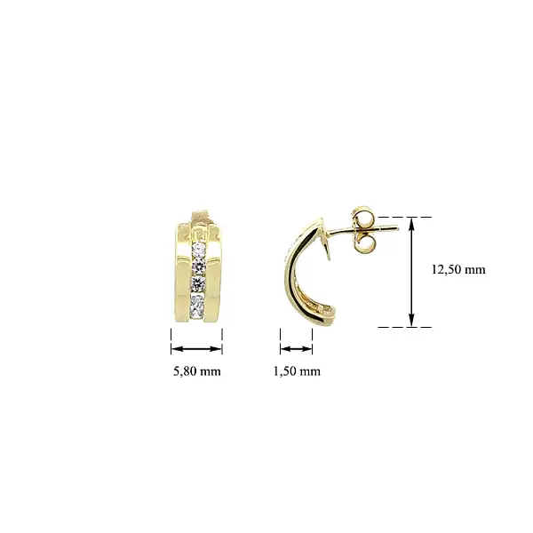 Gold Earrings with Zircons Semi-circles
