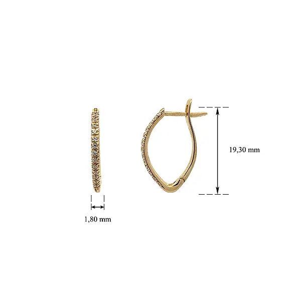 Gold Earrings with Zircons Semi-circles