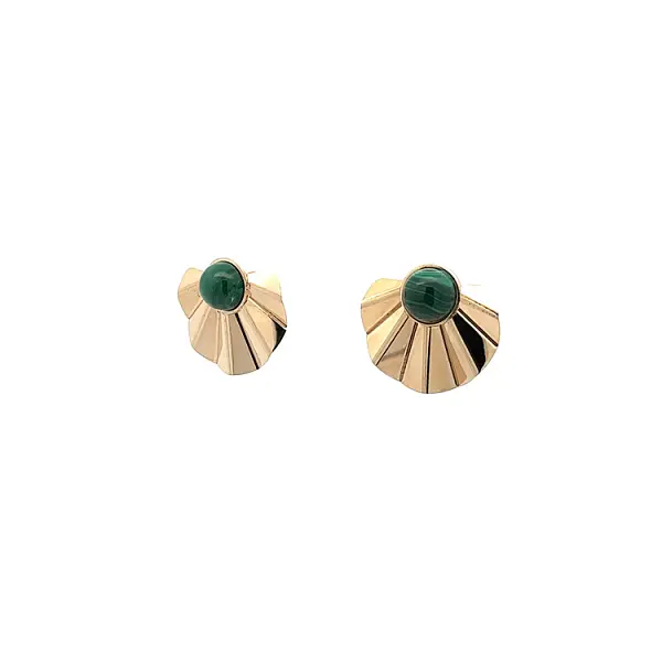 Gold Earrings with Malachite