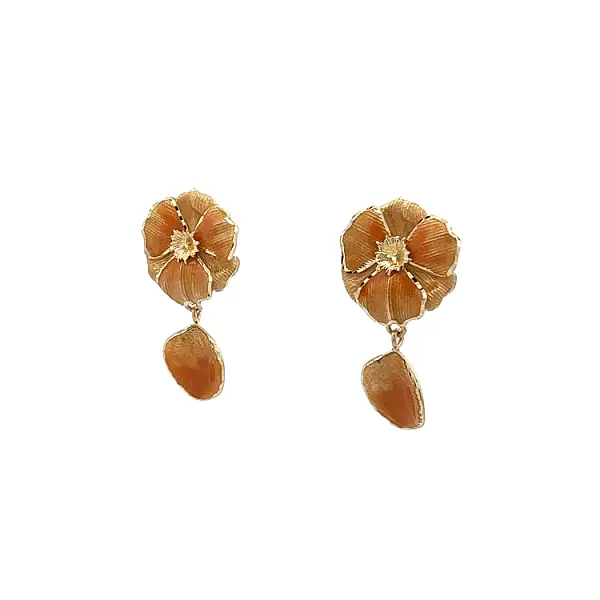 Gold Pendant Earrings with Enamel