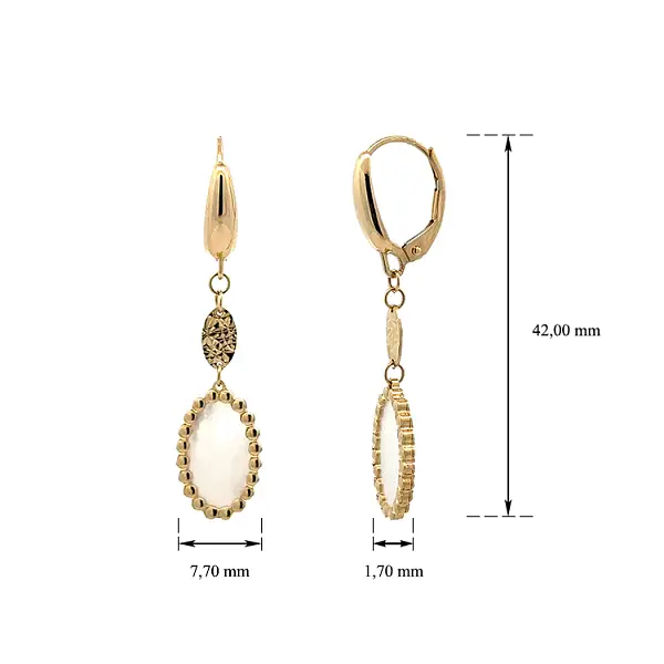 Gold dangle earrings with pearl