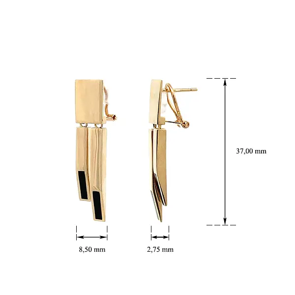 Gold Pendant Earrings with Enamel