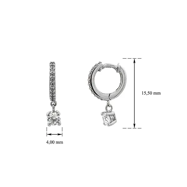 Pendant Earrings with White Gold Zircons