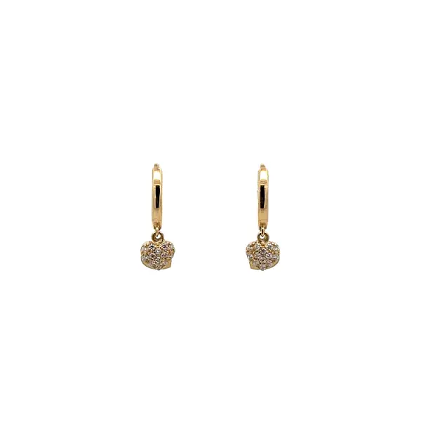 Gold Circular Earrings Hearts with Zircons