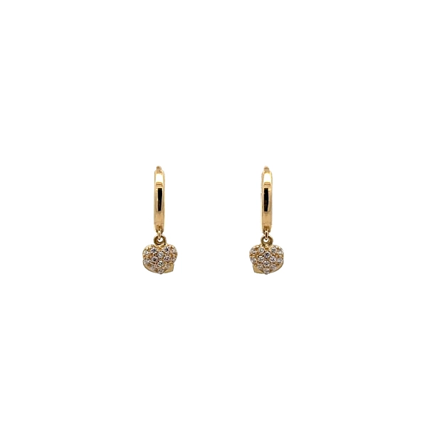 Gold Circular Earrings Hearts with Zircons