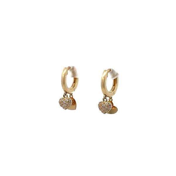 Gold Circular Earrings Hearts with Zircons