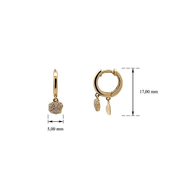 Gold Circular Earrings Hearts with Zircons