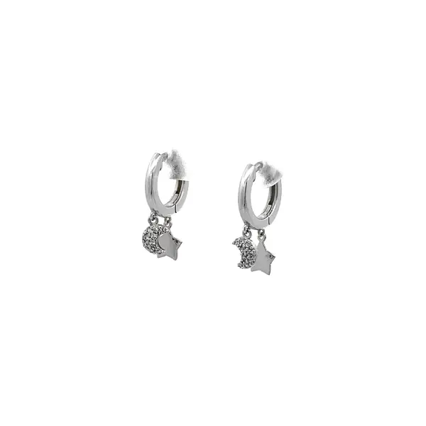 Earrings Crescents and Stars in White Gold