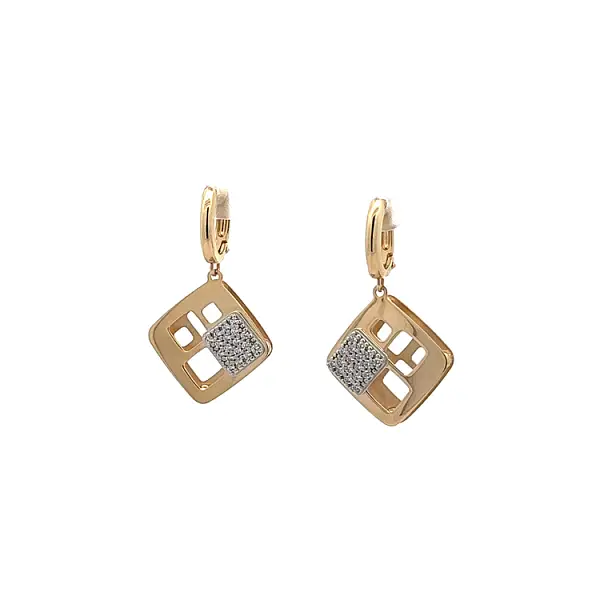 Gold dangle earrings with Zircons