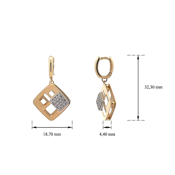 Gold dangle earrings with Zircons