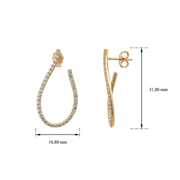 Modern Yellow Gold dangle earrings with shining zircons