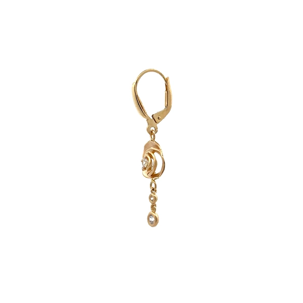 Gold dangle earrings with rose design and sparkling cubic zirconia