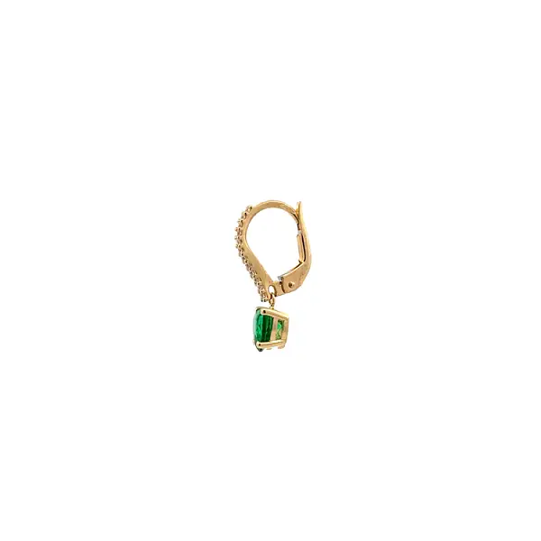 Gold Earrings with Zircones and Emerald Green Hearts