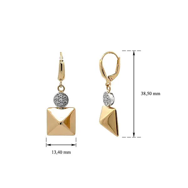 Pendant Earrings with Zircones in Gold